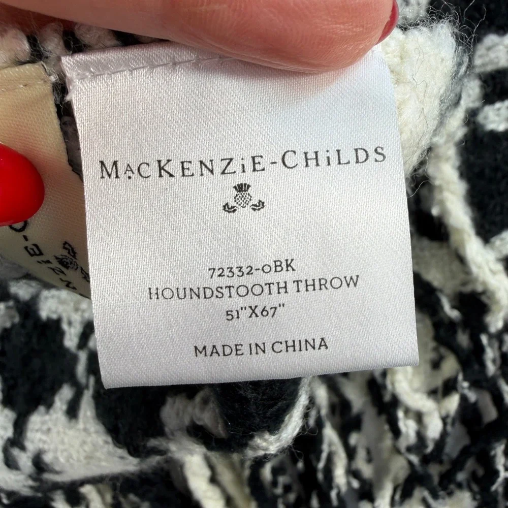MacKenzie Childs Houndstooth Throw Blanket Fringe Black Ivory‎ 51